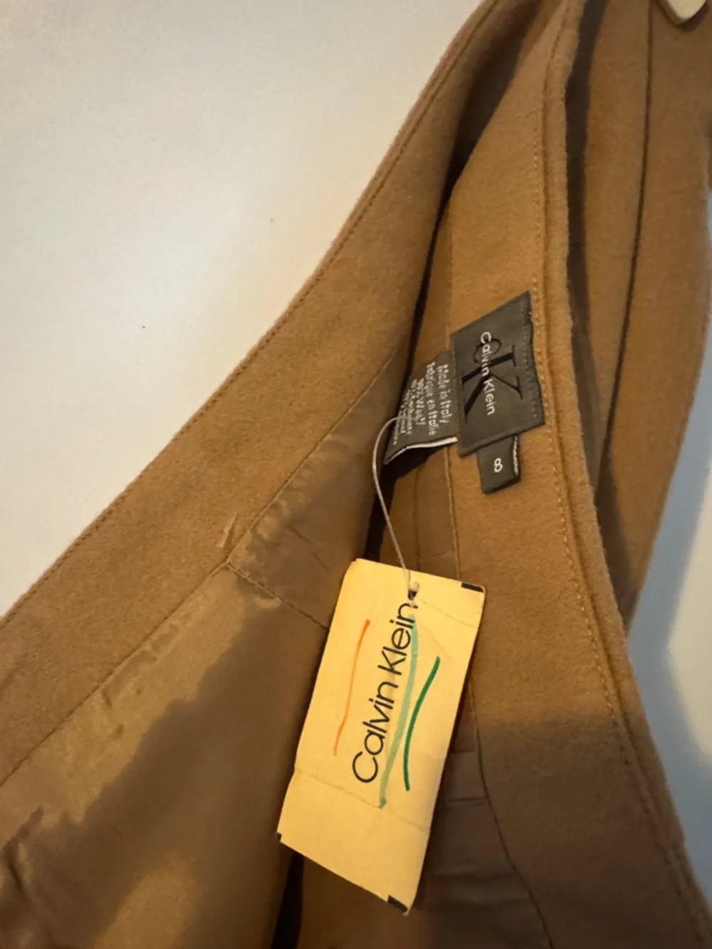 Calvin Klein Wool Cashmere pencil slim Skirt Camel Brown mini Size 8 NWT Vintage